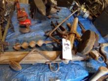 Antique Tools, Single Tree, Boring Bit, Hand Grinder, Hooks, Etc