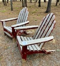 Pair Weathered Adirondack Chairs