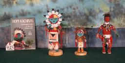 Three Native American Made Kachina Dolls with Book about Kachina Art