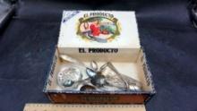 El Producto Cigar Box W/ Silver Plated Serving Utensils & Collectors Spoons