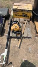 Chainsaw, hedge trimmer, sledge hammers