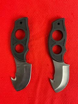 2 pcs Rite Edge 3" Fingergrip Guthook Skinner Knives Model 211184 w/ Nylon Sheathes. NIB. See pics.