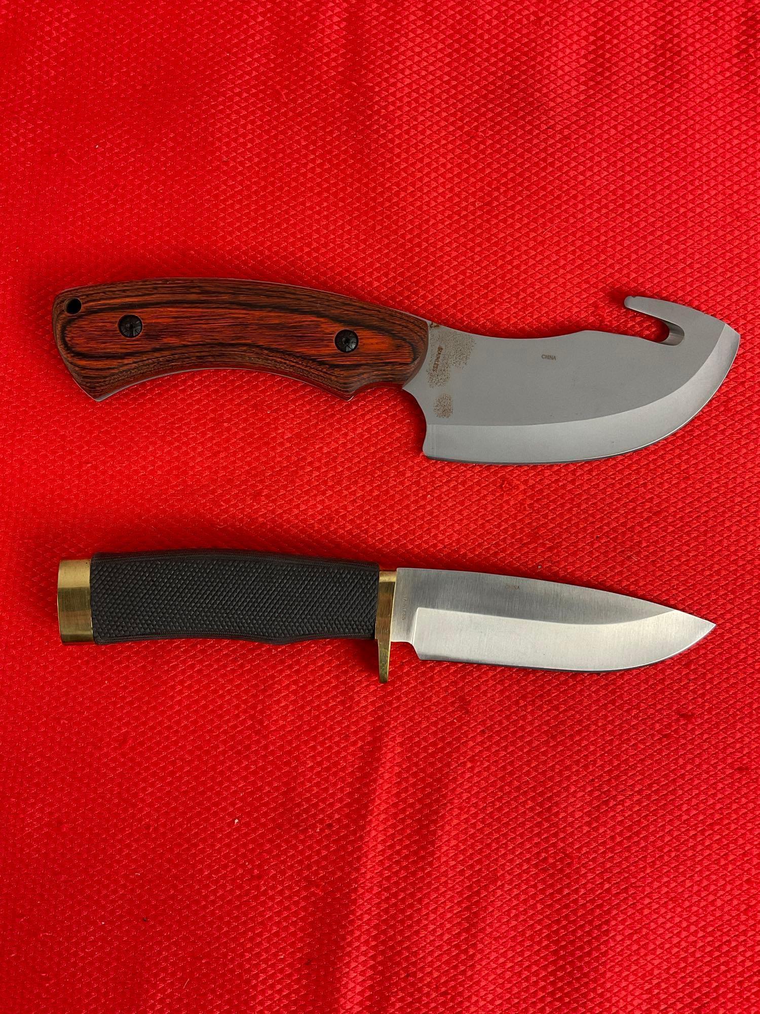 2 pcs Rite Edge Steel Fixed Blade Hunting Knives Models 210594 & 210894 w/ Sheathes. NIB. See pics.