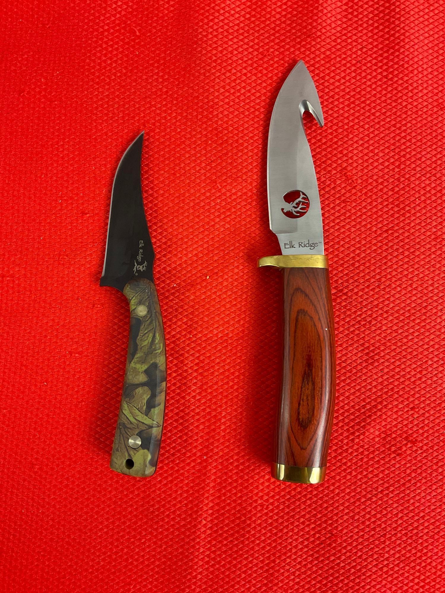 2 pcs Elk Ridge 440 Stainless Steel Fixed Blade Knives Models ER 49 & ER 299C w/ Sheathes. NIB. See