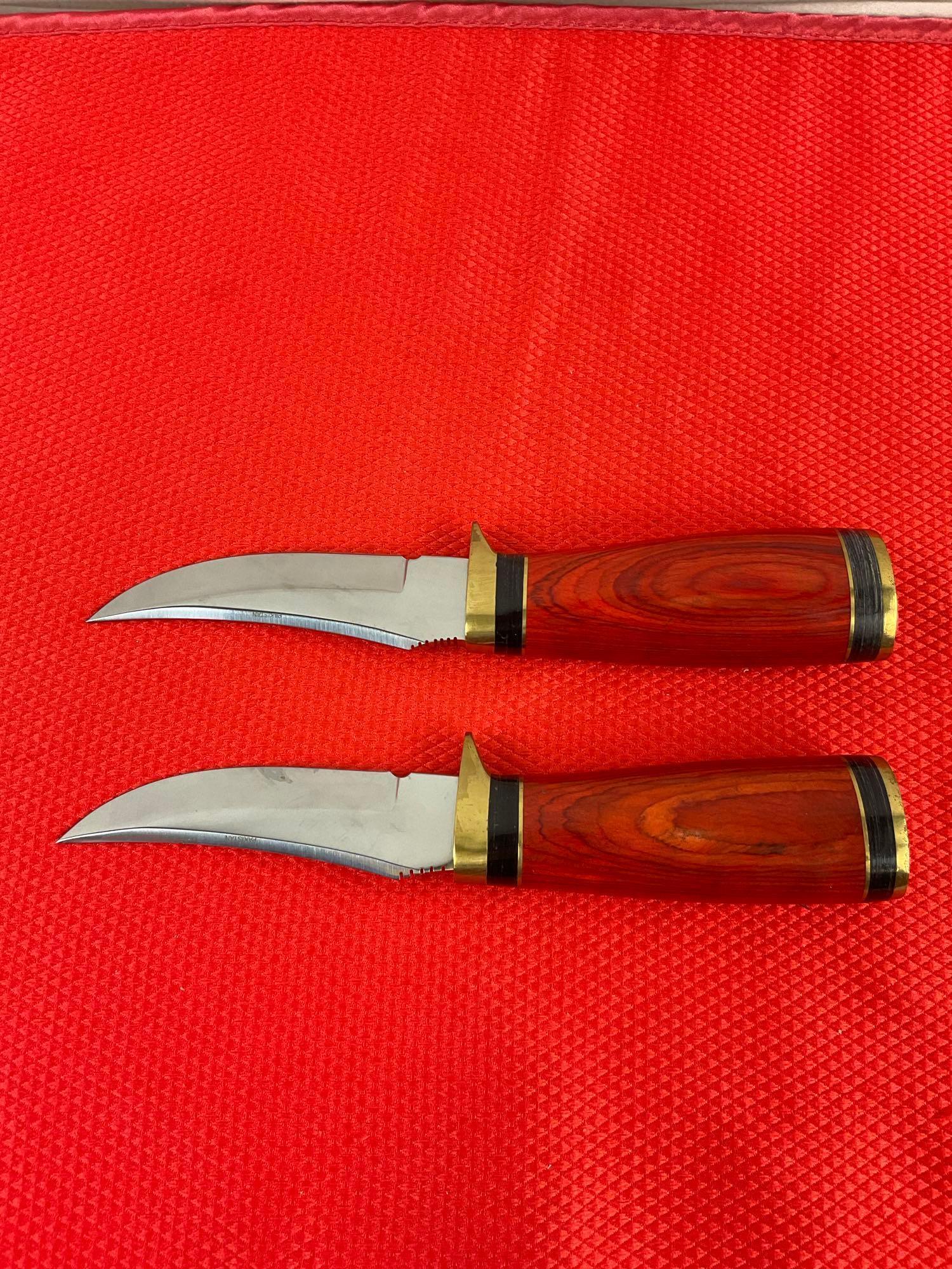 Pair of Pakistan Made 4" Stainless Steel Skinner Knives w/ Sheathes Model No. DH-8003. NIB. See