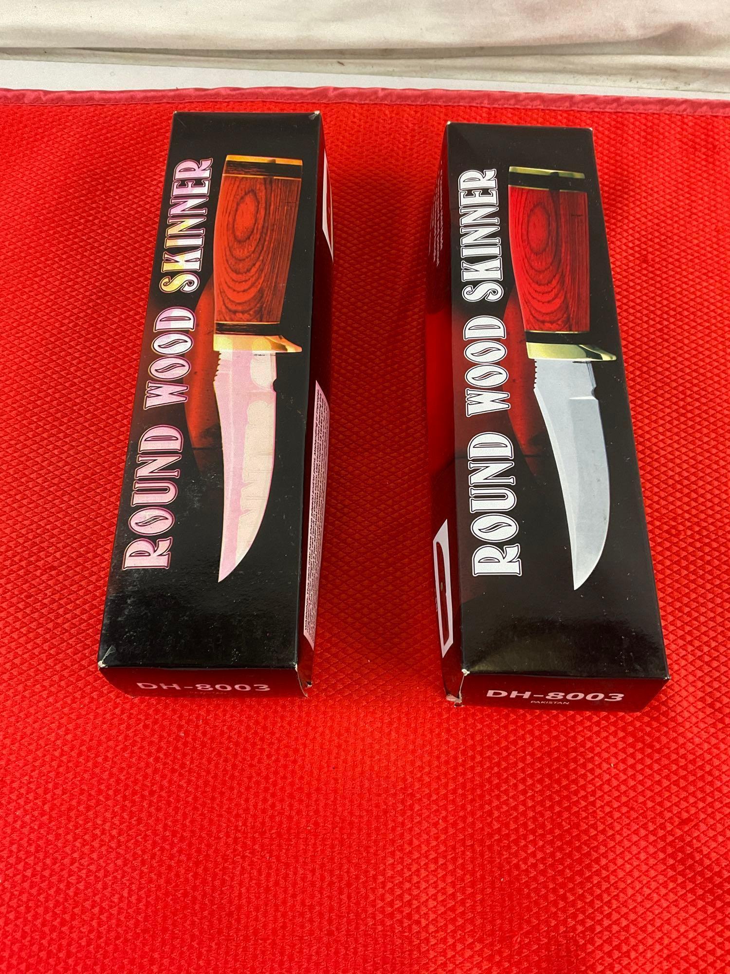 Pair of Pakistan Made 4" Stainless Steel Skinner Knives w/ Sheathes Model No. DH-8003. NIB. See