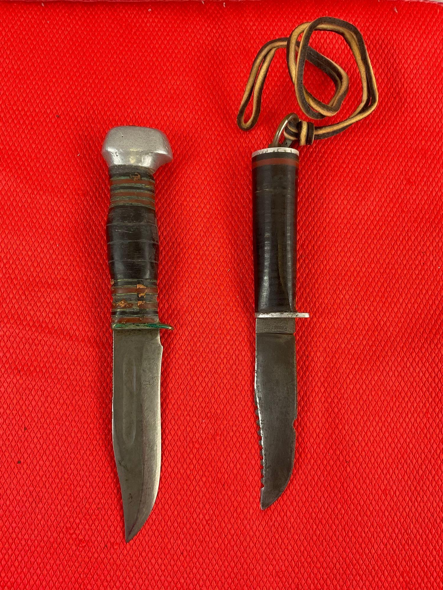 2 pcs Vintage Remington Collectible Fixed Blade Knives Models RH34 & RH84 w/ Sheathes. See pics.