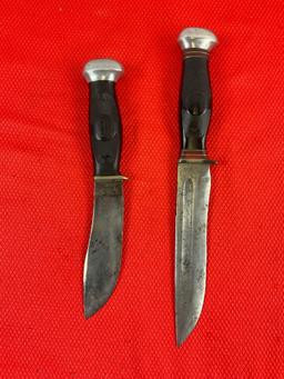 2 pcs Vintage Remington Collectible Fixed Blade Knives Model RH42 & Unknown Model w/ Sheathes. See