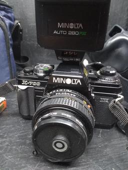 Minolta X-700 Camera with Flash, Extra Lens, Filters, Cases, amd Manuals