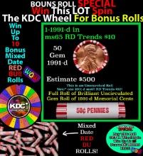1-10 FREE BU RED Penny rolls with win of this 1991-d SOLID RED BU Lincoln 1c roll incredibly FUN whe