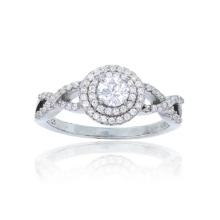 Decadence Sterling Silver 4.5mm Round Cut Halo Pave Cubic Zirconia Braided Band Engagement Ring Size