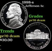 Proof 1998-s Jefferson Nickel 5c Grades GEM++ Proof Deep Cameo