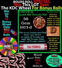 1-10 FREE BU RED Penny rolls with win of this 1973-d SOLID RED BU Lincoln 1c roll incredibly FUN whe