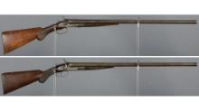 Two Antique American Double Barrel Hammer Shotguns