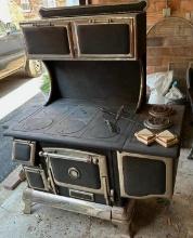 Antique, Cast Iron with Chrome Accents, Wood Burning Cookin Stove