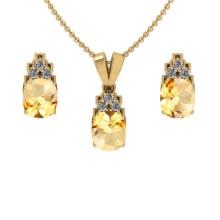 7.95 Ctw VS/SI1 Citrine and Diamond 14K Yellow Gold Pendant +Earrings Necklace Set (ALL DIAMOND ARE