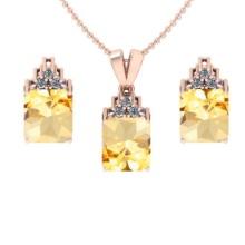 5.00 Ctw VS/SI1 Citrine and Diamond 14K Rose Gold Pendant +Earrings Necklace Set (ALL DIAMOND ARE LA