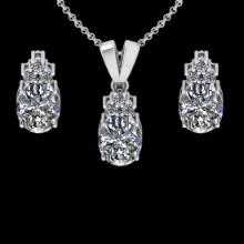 4.20 Ctw VS/SI1 Diamond 14K White Gold Pendant +Earrings Necklace Set (ALL DIAMOND ARE LAB GROWN )