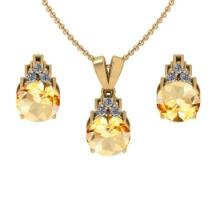 4.65 Ctw VS/SI1 Citrine and Diamond 14K Yellow Gold Pendant +Earrings Necklace Set (ALL DIAMOND ARE