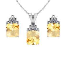 5.00 Ctw VS/SI1 Citrine and Diamond 14K White Gold Pendant +Earrings Necklace Set (ALL DIAMOND ARE L