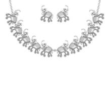 2.41 Ctw VS/SI1 Ruby and Diamond 14K White Gold Elephant Necklace + Earrings Set ALL DIAMOND ARE LAB