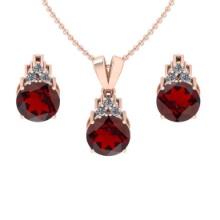 4.65 Ctw VS/SI1 Garnet and Diamond 14K Rose Gold Pendant +Earrings Necklace Set (ALL DIAMOND ARE LAB
