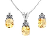 7.95 Ctw VS/SI1 Citrine and Diamond 14K White Gold Pendant +Earrings Necklace Set (ALL DIAMOND ARE L