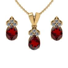 4.15 Ctw VS/SI1 Garnet and Diamond 14K Yellow Gold Pendant +Earrings Necklace Set (ALL DIAMOND ARE L