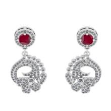 2.05 Ctw VS/SI1 Ruby And Diamond 14K White Gold Dangling Earrings DIAMOND ARE LAB GROWN DIAMOND