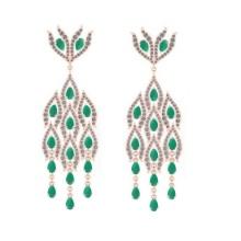 10.88 CtwVS/SI1 Emerald And Diamond 14K Rose Gold Dangling Earrings( ALL DIAMOND ARE LAB GROWN )