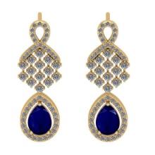 2.42 CtwVS/SI1 Blue Sapphire And Diamond 14K Yellow Gold Earrings ( ALL DIAMOND ARE LAB GROWN )