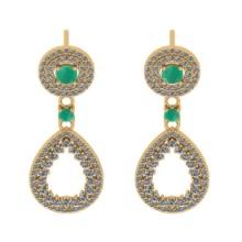1.71 Ctw VS/SI1 Emerald and Diamond 14K Yellow Gold Dangling Earrings (ALL DIAMOND ARE LAB GROWN