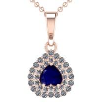 2.03 Ctw VS/SI1 Blue Sapphire and Diamond 14K Rose Gold Necklace (ALL DIAMOND ARE LAB GROWN )