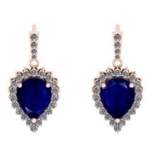 4.65 Ctw VS/SI1 Blue Sapphire And Diamond 14K Rose Gold Dangling Earrings (ALL DIAMOND ARE LAB GROWN