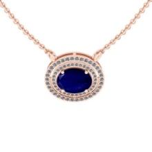 2.92 Ctw VS/SI1 Blue Sapphire And Diamond 14K Rose Gold Necklace (ALL DIAMOND ARE LAB GROWN )