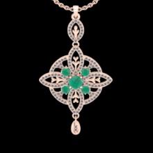 1.57 Ctw VS/SI1 Emerald and Diamond 14K Rose Gold necklace (ALL DIAMOND ARE LAB GROWN )