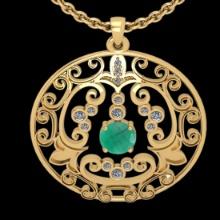 0.60 Ctw VS/SI1 Emerald and Diamond 14K Yellow Gold necklace (ALL DIAMOND ARE LAB GROWN )