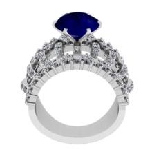 4.90 Ctw VS/SI1Blue Sapphire and Diamond 14K White Gold Engagement Ring (ALL DIAMONDS ARE LAB GROWN)