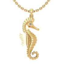 0.02 Ctw VS/SI1 Diamond 14K Yellow Gold Seahorse Necklace (ALL LAB GROWN ARE DIAMOND)