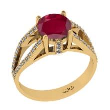 1.80 Ctw VS/SI1 Ruby and Diamond 14K Yellow Gold Engagement Halo Ring(ALL DIAMOND ARE LAB GROWN)