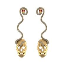 0.75 Ctw VS/SI1 Ruby and Diamond 10K Yellow Gold Skull Earrings (ALL DIAMOND ARE LAB GROWN )