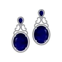 3.50 Ctw VS/SI1Blue sapphire and Diamond 14K White Gold Earrings (ALL DIAMONDS ARE LAB GROWN)