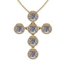 6.40 Ctw VS/SI1 Diamond Prong Set 14K Yellow Gold Cross Necklace (ALL DIAMOND ARE LAB GROWN )