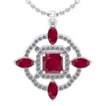 2.25 Ctw VS/SI1 Ruby And Diamond 14K Yellow Gold Necklace (ALL DIAMOND ARE LAB GROWN )