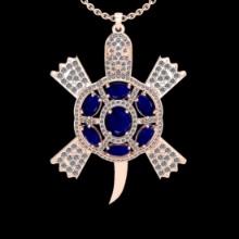 5.91 Ctw VS/SI1 Blue Sapphire And Diamond 14K Rose Gold Tortoise Turtle Pendant Necklace (ALL DIAMON