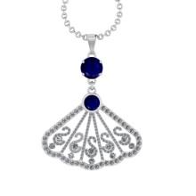 3.33 Ctw VS/SI1 Blue Sapphire and Diamond14K White Gold Necklace (ALL DIAMOND ARE LAB GROWN )