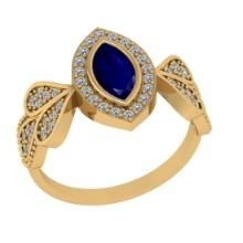 0.83 Ctw VS/SI1 Blue Sapphire and Diamond14K Yellow Gold Engagement Ring