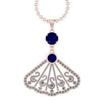 3.33 Ctw VS/SI1 Blue Sapphire and Diamond14K Rose Gold Necklace (ALL DIAMOND ARE LAB GROWN )