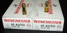 2 - 50 Rnd Boxes Winchester 45 ACP FMJ 185 gr