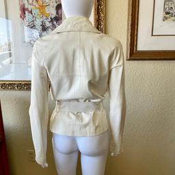 Chanel 12c Double Breasted White Lambskin Belted Leather Biker Jacket 40